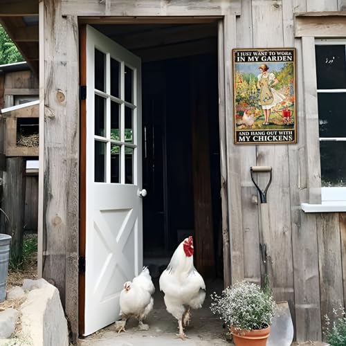 CrazySign Rustic Garden Sign - "I Just Want to Work in My Garden and Hang Out with My Chickens" Decorative Metal Sign, Perfect Chicken Coop Sign and Gift for Chicken Enthusiasts，8" x 12" (276) - Image 4
