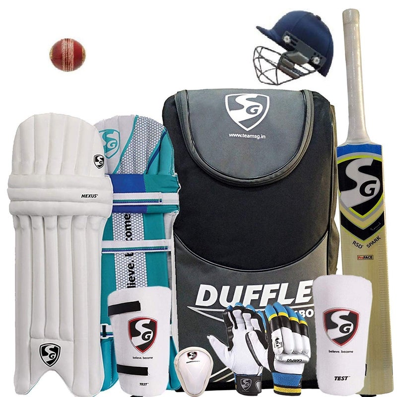 SG Full Cricket Kit with Duffle Bag and Trycom Brand Ball(with helmat) (Size 5 Ideal for Age Between 10 to 11 Year) - Image 1