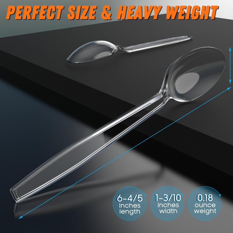 Dipoo 360pc 6.8"" Clear Plastic Spoons Heavy Duty with Heat Resistant & BPA Free  Solid and Durable Plastic Cutlery  Premium Disposable Spoons for Party Supply - Image 5