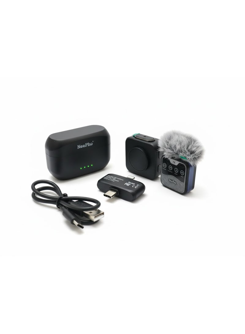 ني فو ميكروفون Neepho NP-60 ذو طوق لاسلكي ، ميكروفون تسجيل صغير مع تقليل الضوضاء لتسجيل الصوت المباشر - Image 1