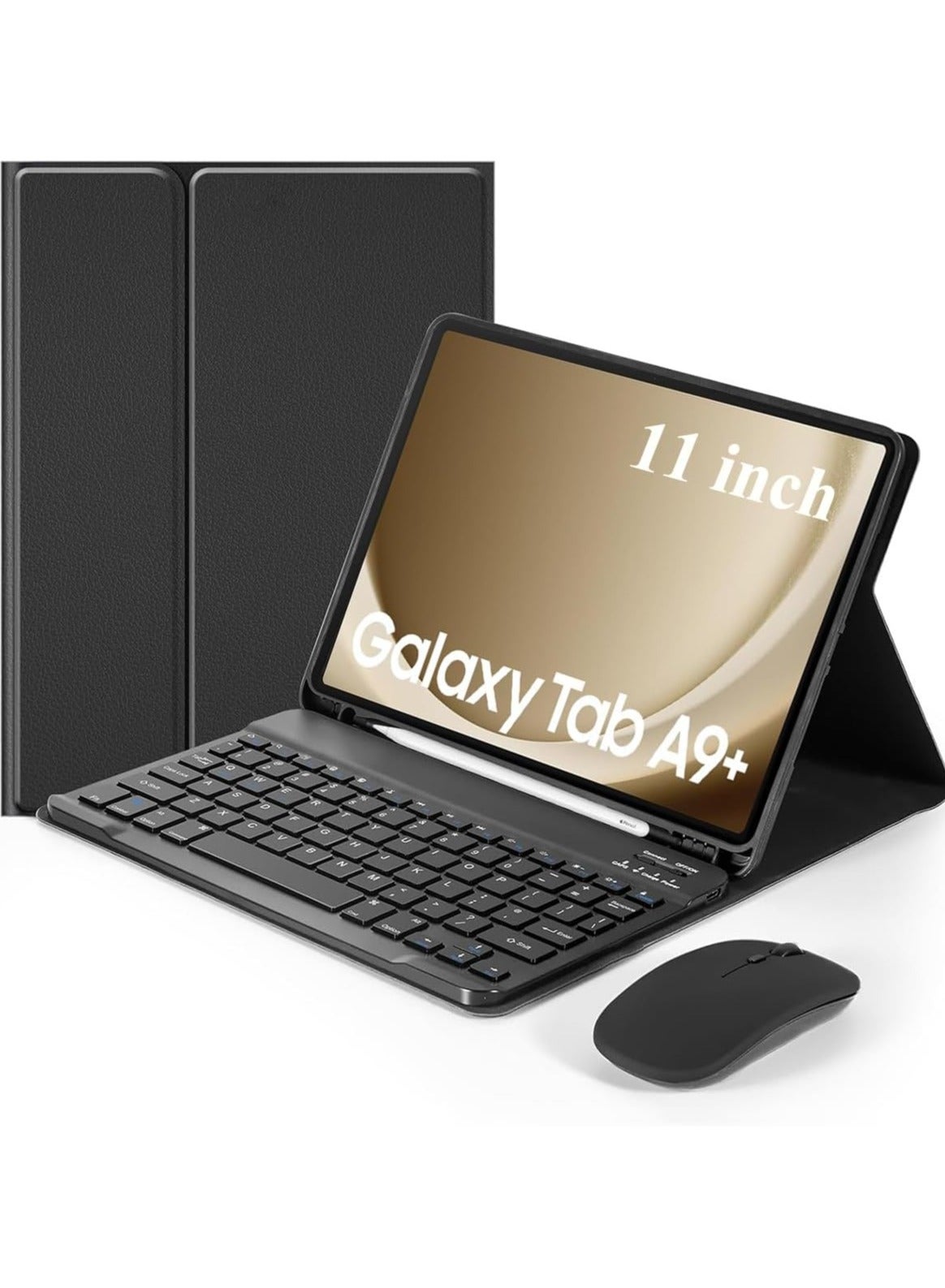 QPHWHFQ Keyboard Case with Mouse for Samsung Galaxy Tab A11+/A9+ Plus 11", Detachable Wireless A11+/A9+ 11-inch Keyboard Case, Rechargeable Keyboard Cover with Pencil Holder, 3 Angle Adjustment