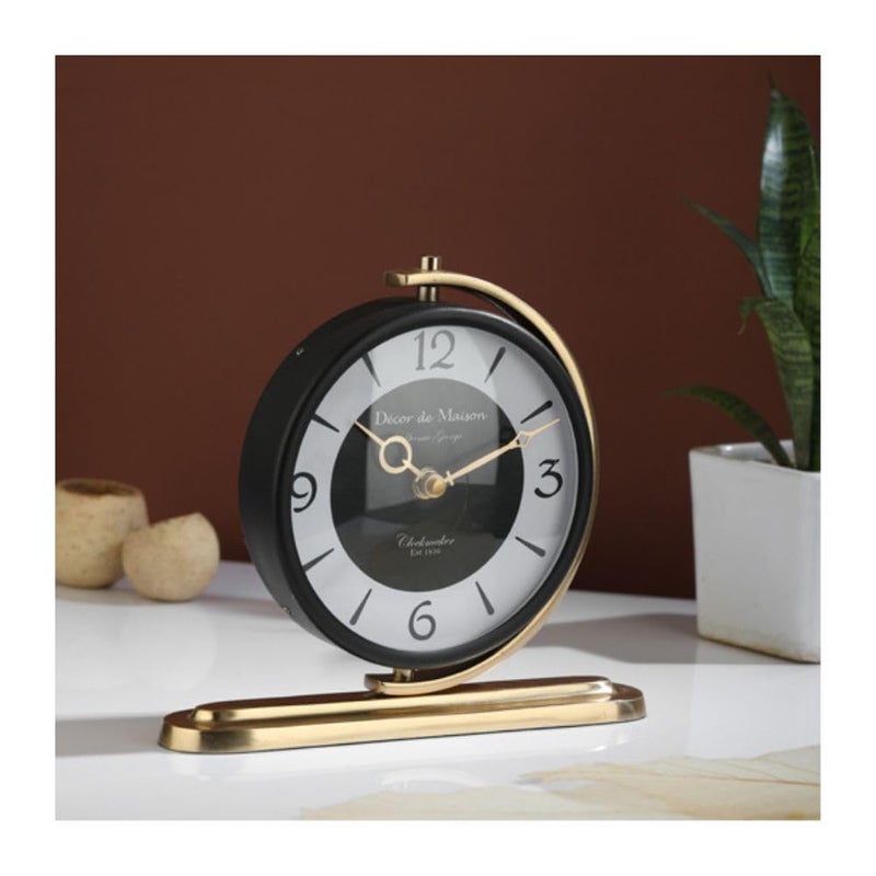 Decor de Maison Brings Handcrafted Aleksi Table Clock for KidsRoom, Living Room, Bedroom, Study Table, Office Desk| Classic Non-Ticking Tabletop Battery Operated Analog Desk Clock in Gold (23x5x5cm) - Image 5