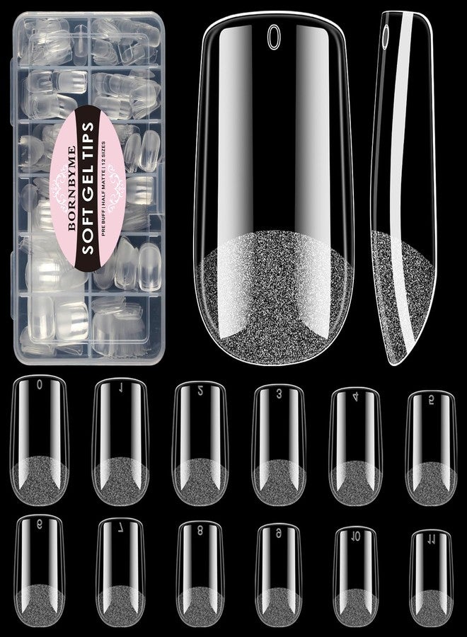 BORNBYME Short Square Soft Gel Nail Tips, BORNBYME 216 PCS Pre Buff Full Cover Shaped Nail Extenison Tips Half Matte Gel Nail Tips - Image 1