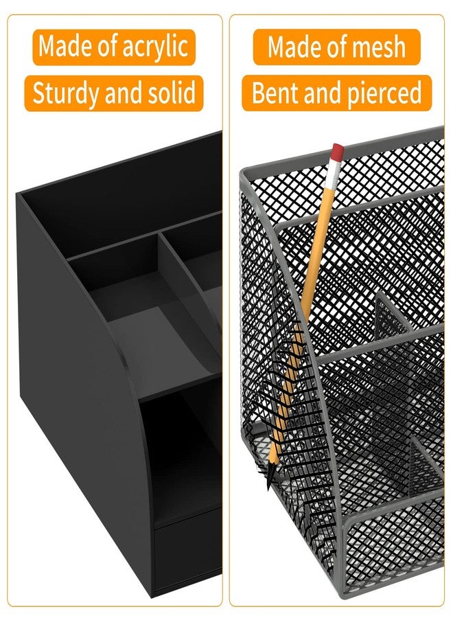 FEMELI Large Desk Organizer with 8.5x11 Binders Folder Papers Holder,Office Desktop File Organizer with 7 Compartments+1 Drawer(Black,Acrylic) - Image 4