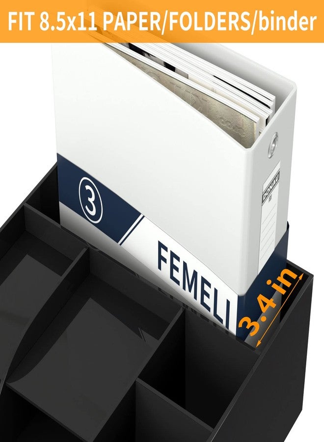 FEMELI Large Desk Organizer with 8.5x11 Binders Folder Papers Holder,Office Desktop File Organizer with 7 Compartments+1 Drawer(Black,Acrylic) - Image 2