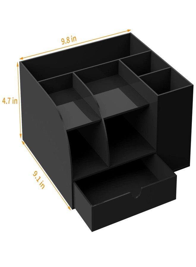 FEMELI Large Desk Organizer with 8.5x11 Binders Folder Papers Holder,Office Desktop File Organizer with 7 Compartments+1 Drawer(Black,Acrylic) - Image 5