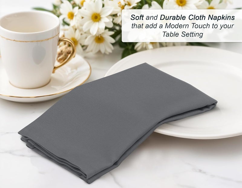 Zoyer Cloth Napkins Set of 12 18x18 Inches Cotton Enrich Napkins Cloth Washable Soft  Durable Dinner Napkins for Parties Wedding Christmas Thanksgiving  Everyday Use  Charcoal Grey - Image 5