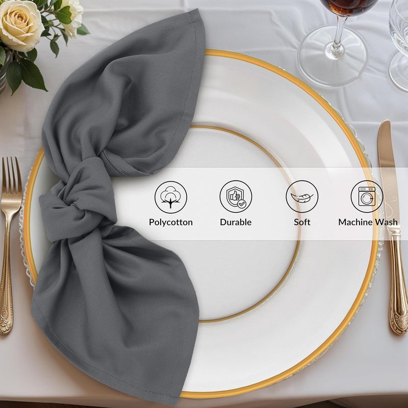 Zoyer Cloth Napkins Set of 12 18x18 Inches Cotton Enrich Napkins Cloth Washable Soft  Durable Dinner Napkins for Parties Wedding Christmas Thanksgiving  Everyday Use  Charcoal Grey - Image 3