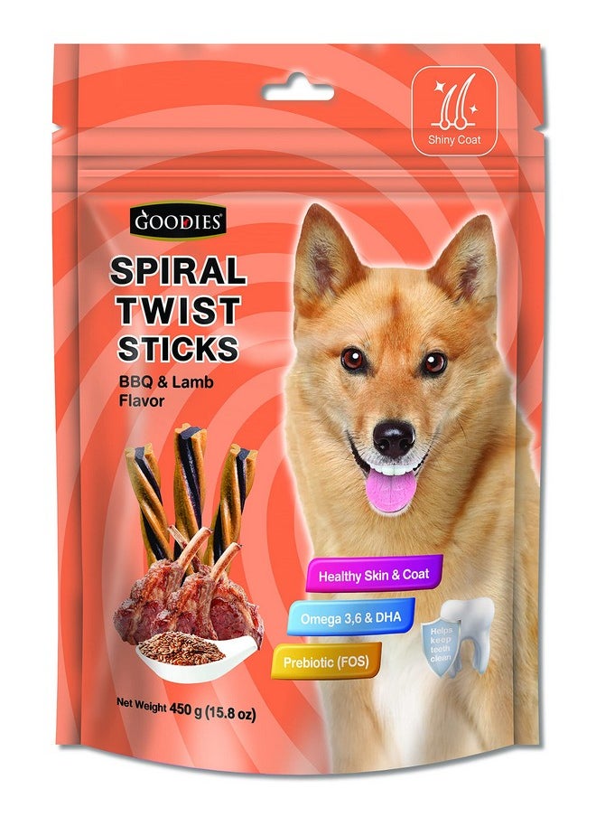 Goodies Dog Energy Treats Spiral Twist Stick Chicken Bbq & Lamb Flavor 98% Healthy Snack & Training Treat, Best For Dog (1 X 450G) With Free Jerhigh Milky Stick 20G (Newly Launched) Sold By Dogsncats  - Image 1