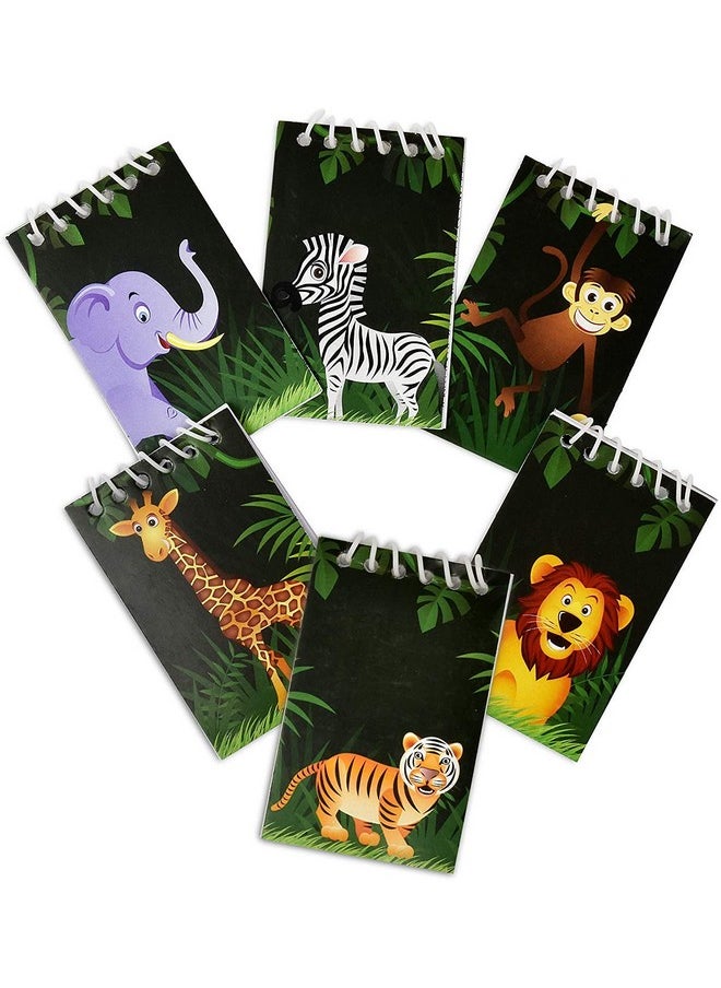 Gift Boutique - 48 Count Zoo Jungle Animal Mini Notepads Safari Tropical Themed Birthday Party Favor Supplies Decor Lion Zebra Giraffe Tiger Elephant Monkey Animals Pals Baby Shower Spiral Notebook For Kids Classroom - Image 1
