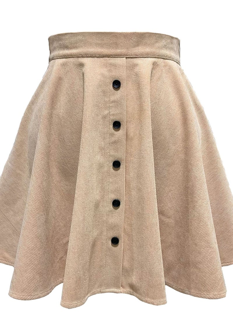 Loquat Women's Solid Color Corduroy Autumn And Winter Half Skirt Fashion Sweet Single Row Button High Waist Umbrella Skirt 