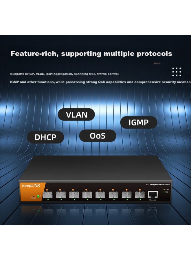 Keeplink Kp-9000 8-port 10 Gigabit Ethernet Switch, Layer 3 Managed, Supports Ipv4 Dynamic Routing, For Enterprise And Internet Cafes, Monitoring, Traffic Distribution, Splitter/desk - Image 3