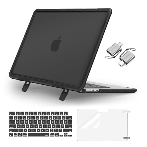 MOSISO Matte Case Compatible with MacBook Air 15 inch M5 2026 M4 2025 M3 M2 2024 2023 A3448 A3241 A3114 A2941ShockResistant Hard Case with Fold KickstandKeyboard CoverScreenFilmType C Black - Image 1