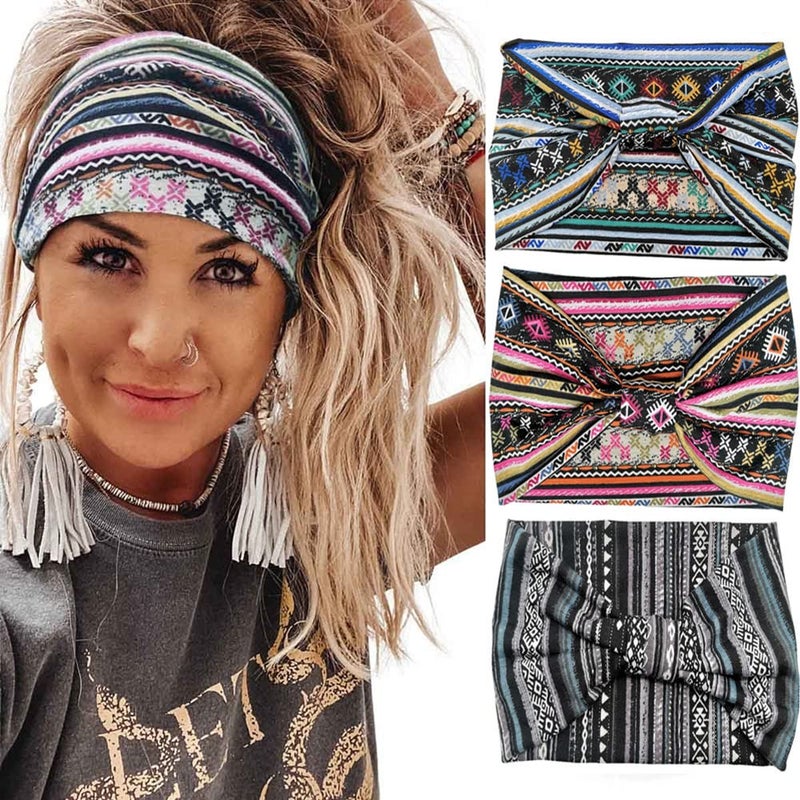 KElewon 3 Pack Women Wide Elastic Head Wrap Headband Sports yoga Hair Band 3 PackA10