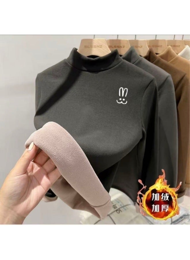 Autumn And Winter Kidsren's Velvet Thickeneded Velvet Bottoming Shirt Boys And Girls Half Turtleneck T-shirt One-piece Velvet Top