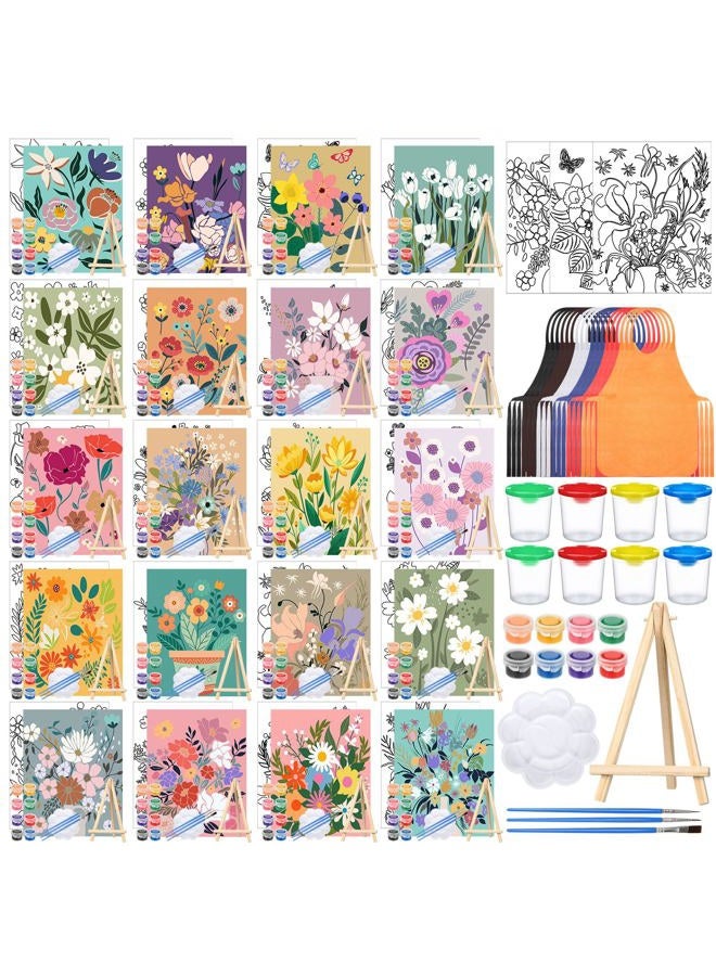 Sherr 140 Pcs 20 Set Pre Drawn Canvas Kit for Painting Craft Sip and Paint Kit for Adults Pre Printed Canvas Painting Favor for Virtual DIY Birthday Gifts Adult's Date Party(Flower) - Image 1