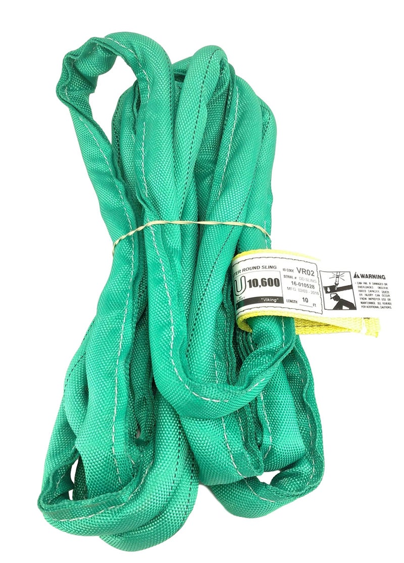 USA Made VR2 X 10 Green Slings 430 Lengths in Listing Double PLY Cover Endless Round Poly Lifting Slings 5300 lbs Vertical 4240 lbs Choker 10600 lbs Basket USA Poly 10 FT
