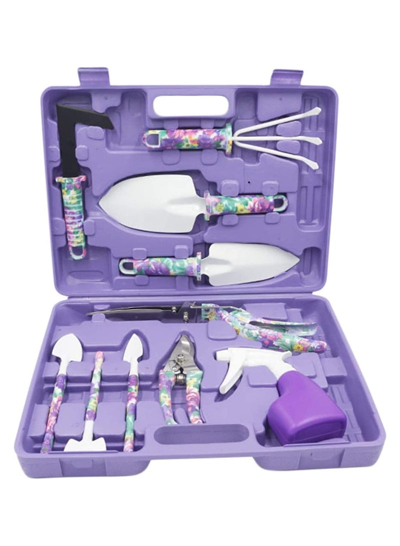 KASTWAVE Purple Garden Toolbox Set, High Quality and Practical Flower Planting Tool Suitable for Transplanting, Sowing, 10 Pieces - Image 1