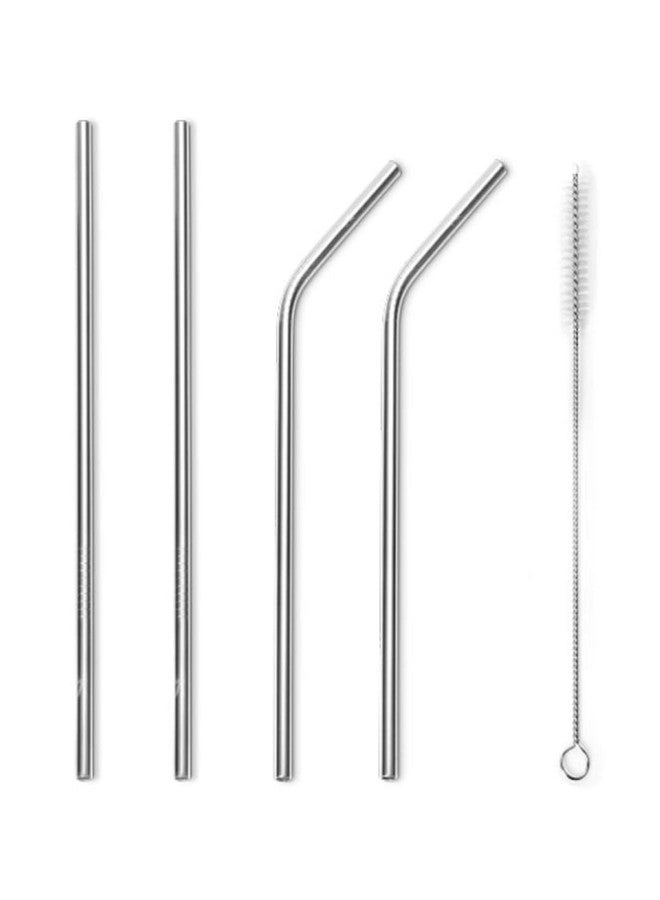 VAYA life.Improved Drynk Stainless Steel Straight Reusable Metal Straws for Drinking, Pack of 4-2 (8.4 Inches), 2 Bent (8 Inches) and 1 Cleaning Brush - Image 1
