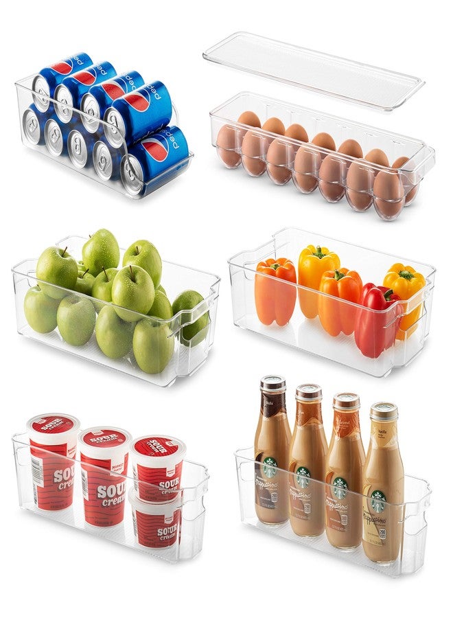 Seseno Set Of 6 Refrigerator Organizer Bins - Stackable Fridge Organizers for Freezer, Kitchen, Countertops, Cabinets - Clear Plastic Pantry Storage Racks - Image 1