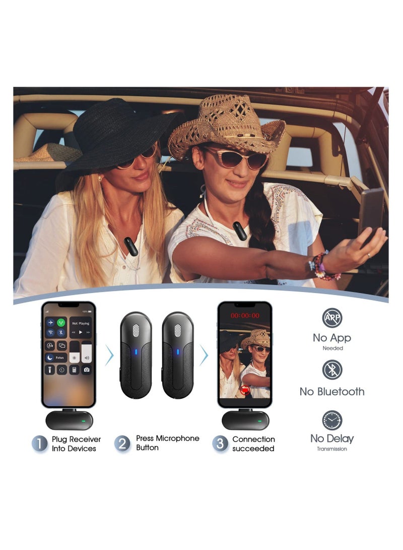 SYOSI, 2 Pack Wireless Lavalier Microphone for iPhone with Charging Case, 2.4G Ultra-Low Delay 90ft Transmission Wireless Mic for Video Recording, Live Streaming - Image 2