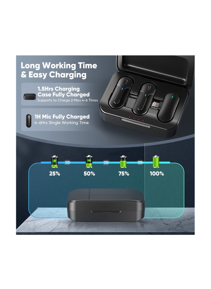 SYOSI, 2 Pack Wireless Lavalier Microphone for iPhone with Charging Case, 2.4G Ultra-Low Delay 90ft Transmission Wireless Mic for Video Recording, Live Streaming - Image 4