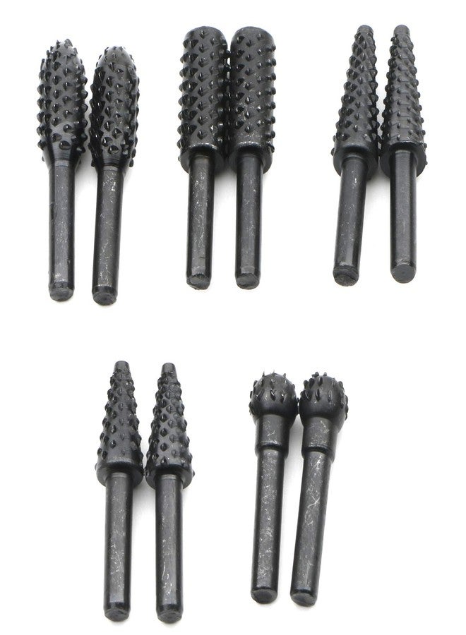 JIUWU 10pcs Black 6.35mm Shank Twist Rotary Burr Drill Bits Wood Carving File Rasp Die Grinder DIY Woodworking Chisel Rotating Embossed Grinding Head Power Tools for DIY Engraving - Image 1