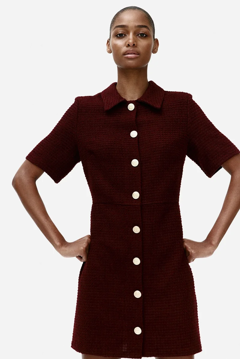 H&M Button-Front Bouclé Dress