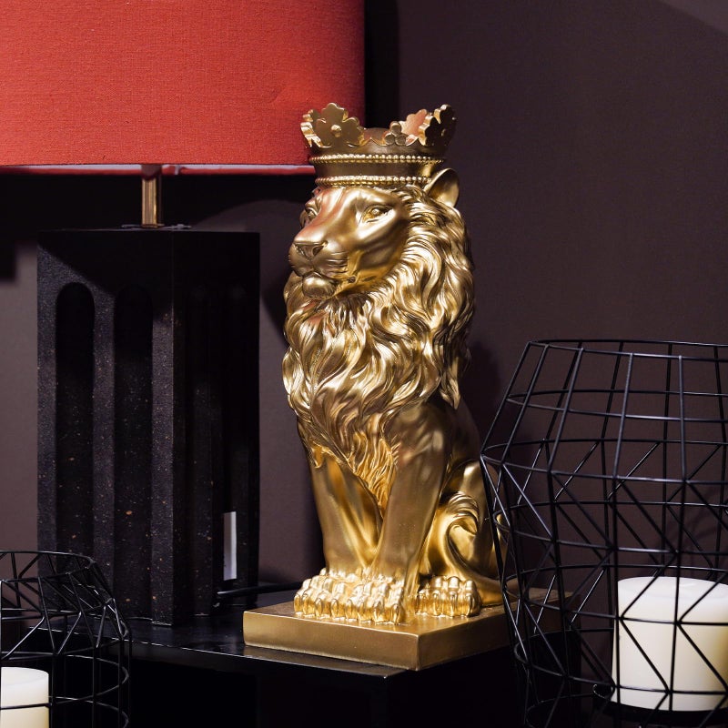 LC LCdecohome Gold Room Dcor Lion Statue 15 Inch Gold Statue Lion Figurine House Decorations with Crown Lion Statues Home Dcor Lion Decoration Dcor for Living Room 85 55 15 Inch - Image 2