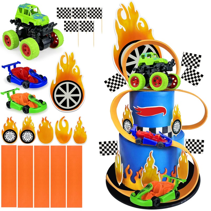 KEEPARTY 19PCS Truck Cake Decorations Trucks Race Cars Cake Topper For Truck Themed Racing Car Party Decoration Supplies - Image 1