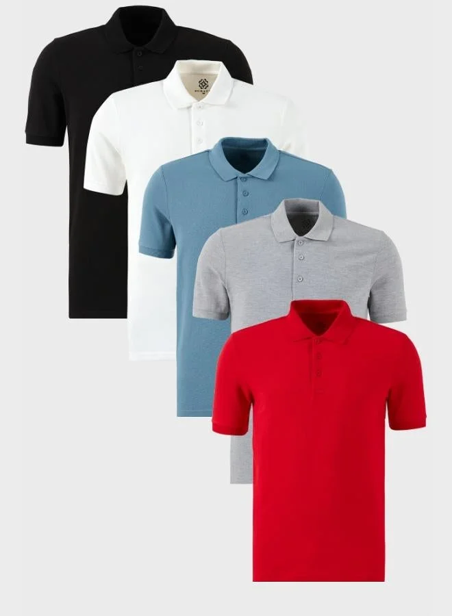 Buratti Buratti Cotton Regular Fit Button-Down Polo Collar 5-Pack T-Shirt Men's T-SHIRT 5902127S5