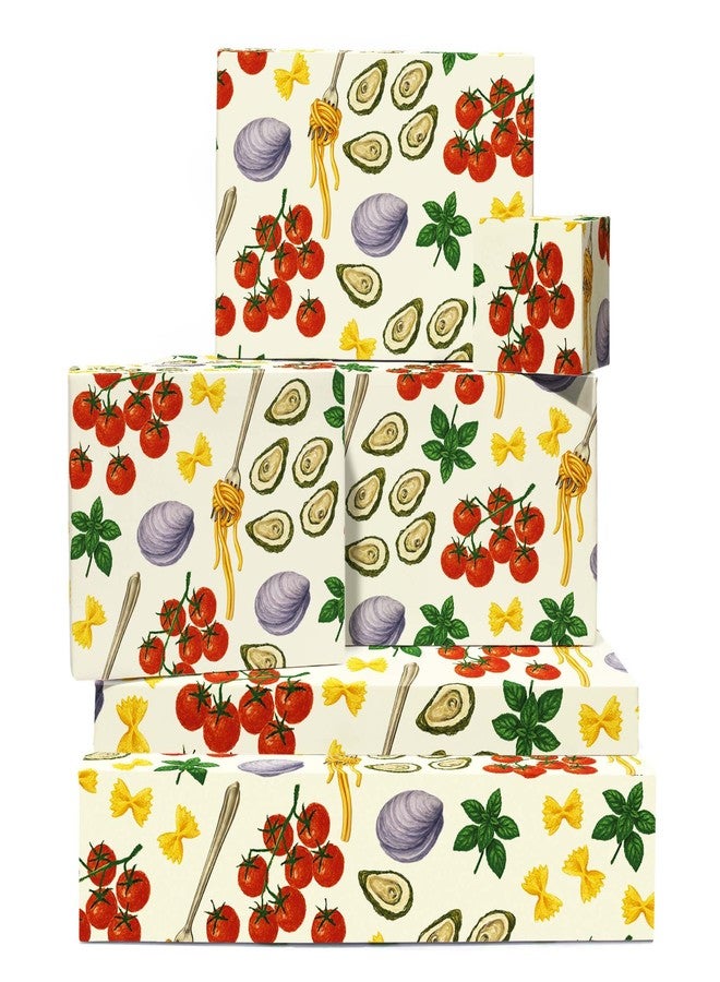 CENTRAL 23 Italian Food Wrapping Paper - 6 Sheets With Pasta, Oysters & Tomatoes - Gift Wrap For Foodies, Chefs - Birthday Christmas Celebrations, Thanksgiving, Wedding, All Occassion - Image 1