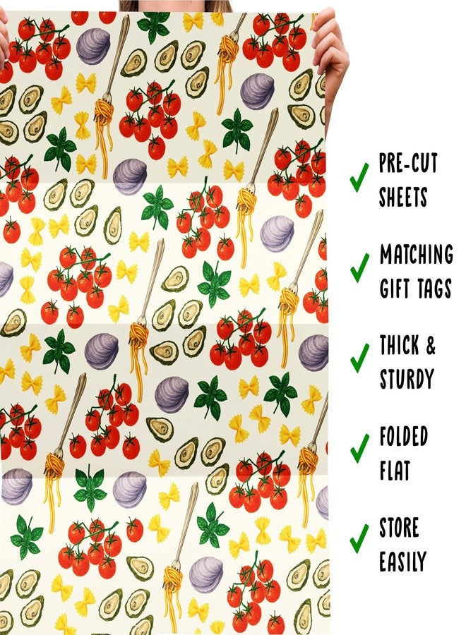 CENTRAL 23 Italian Food Wrapping Paper - 6 Sheets With Pasta, Oysters & Tomatoes - Gift Wrap For Foodies, Chefs - Birthday Christmas Celebrations, Thanksgiving, Wedding, All Occassion - Image 5