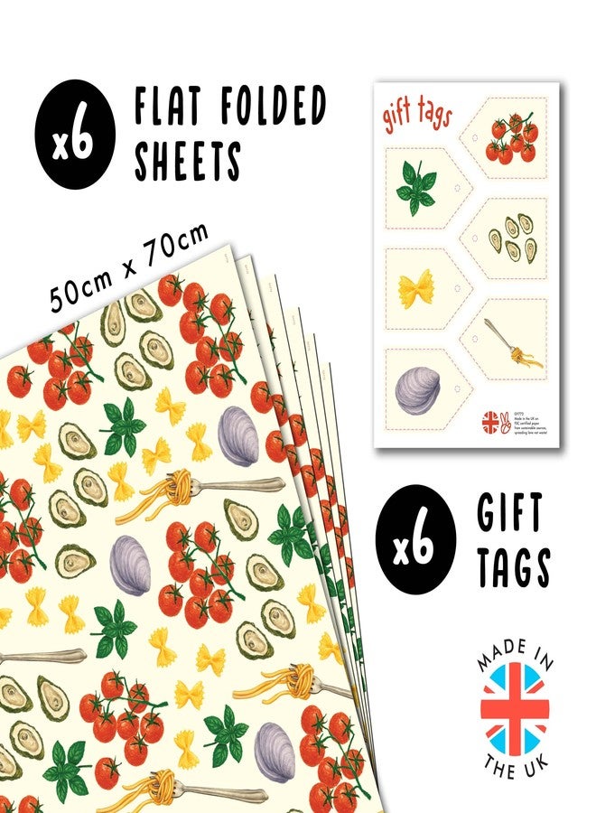 CENTRAL 23 Italian Food Wrapping Paper - 6 Sheets With Pasta, Oysters & Tomatoes - Gift Wrap For Foodies, Chefs - Birthday Christmas Celebrations, Thanksgiving, Wedding, All Occassion - Image 2