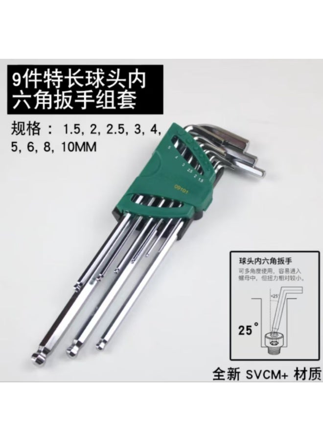 Sata 9-piece Extra Long Ball-end Hex Key L-shaped Screwdriver Set 09101