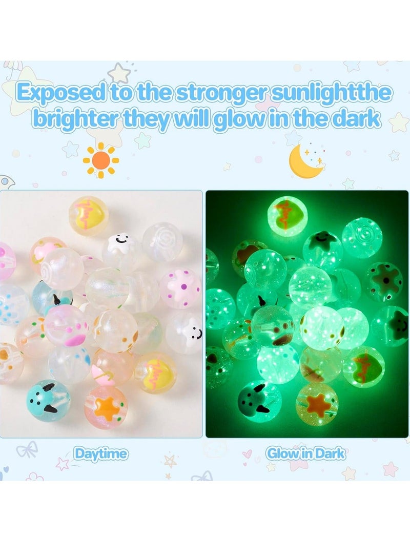 كابتن تيك 24Pcs Acrylic Luminous Round Beads, Transparent Hand Painting Spacer Beads Glow in The Dark for Bracelet Earring Jewelry Making (Random style) - Image 3