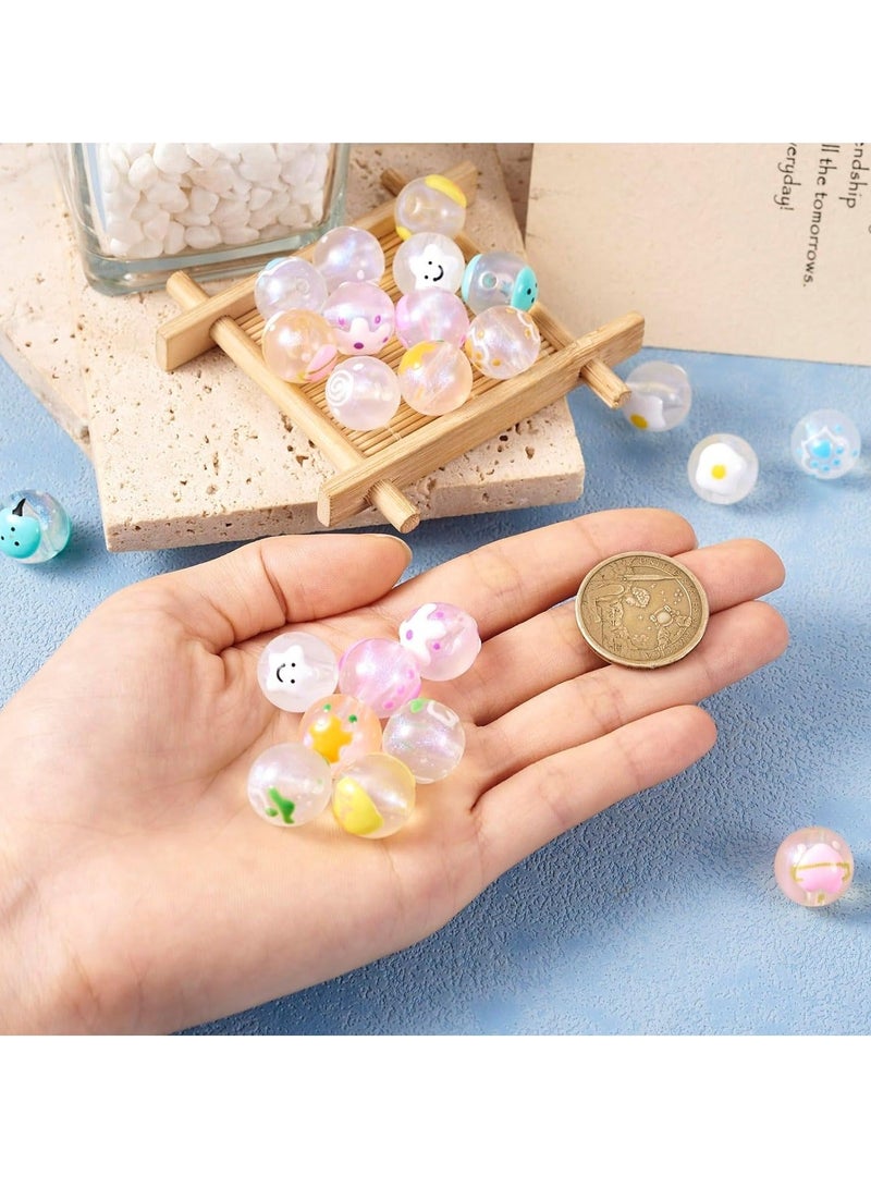 كابتن تيك 24Pcs Acrylic Luminous Round Beads, Transparent Hand Painting Spacer Beads Glow in The Dark for Bracelet Earring Jewelry Making (Random style) - Image 4