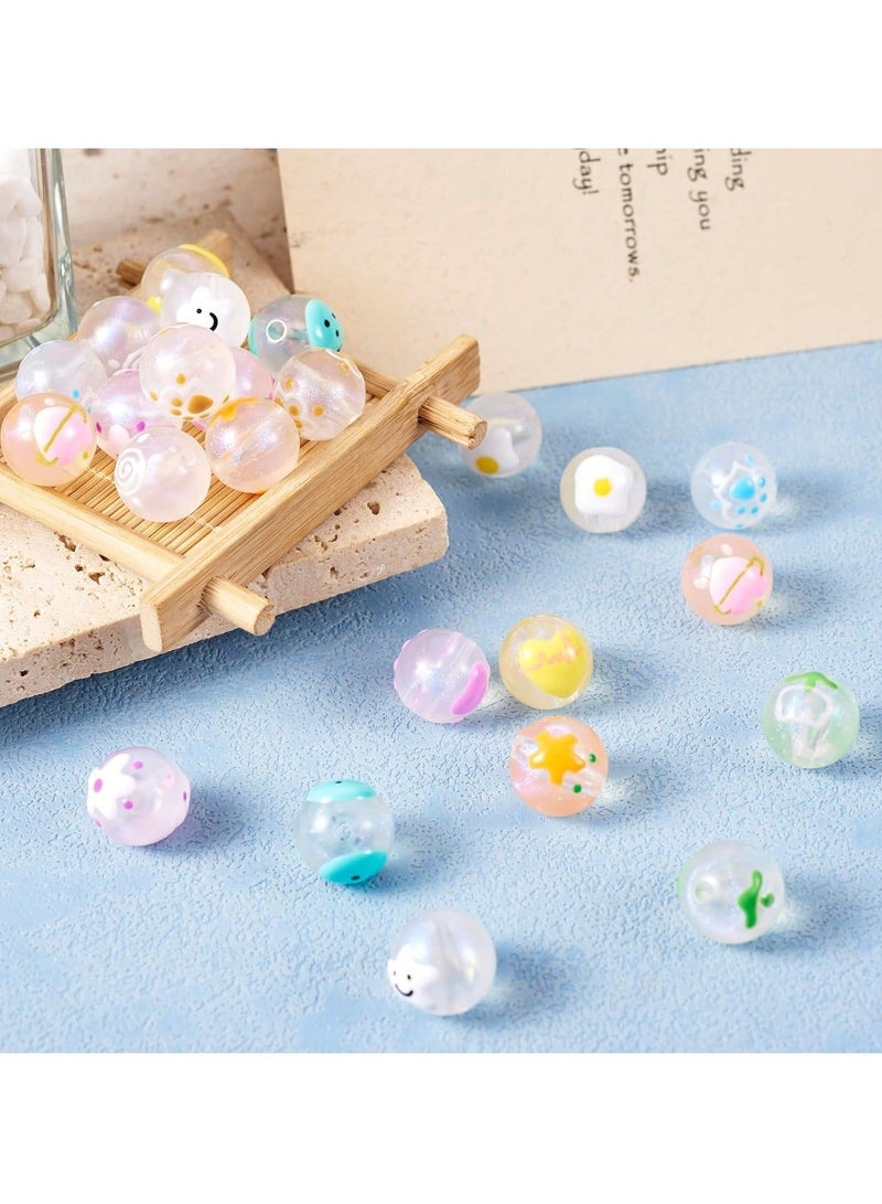 كابتن تيك 24Pcs Acrylic Luminous Round Beads, Transparent Hand Painting Spacer Beads Glow in The Dark for Bracelet Earring Jewelry Making (Random style) - Image 5