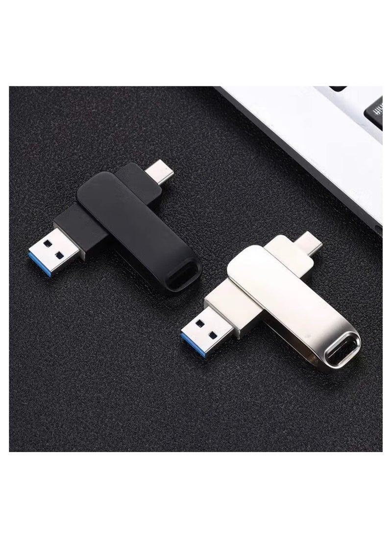256GB USB 3.2 Gen 1 Flash Drive, USB A and USB C Dual Drive 2 in 1 Thumb Drive Swivel Design Jump Drive Memory Stick for Android Device/Tablet/Laptop/PC/Phone (Black)