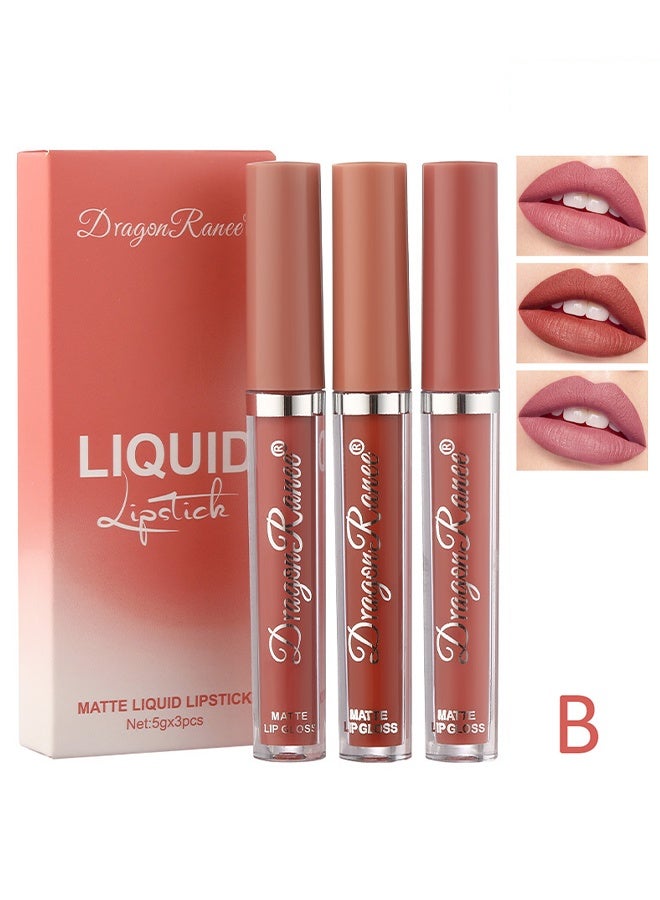 Dragon Ranee Liquid Lipstick, Matte Liquid Lipstick Set 3Pcs, Soft Velvet Nude Pink Matte Lip Gloss Kit, Waterproof Long Lasting Transfer-Proof Liquid Lip Makeup for Daily Dating B - Image 2