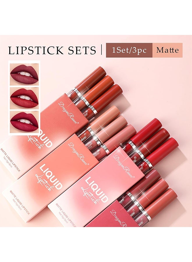 Dragon Ranee Liquid Lipstick, Matte Liquid Lipstick Set 3Pcs, Soft Velvet Nude Pink Matte Lip Gloss Kit, Waterproof Long Lasting Transfer-Proof Liquid Lip Makeup for Daily Dating B - Image 3