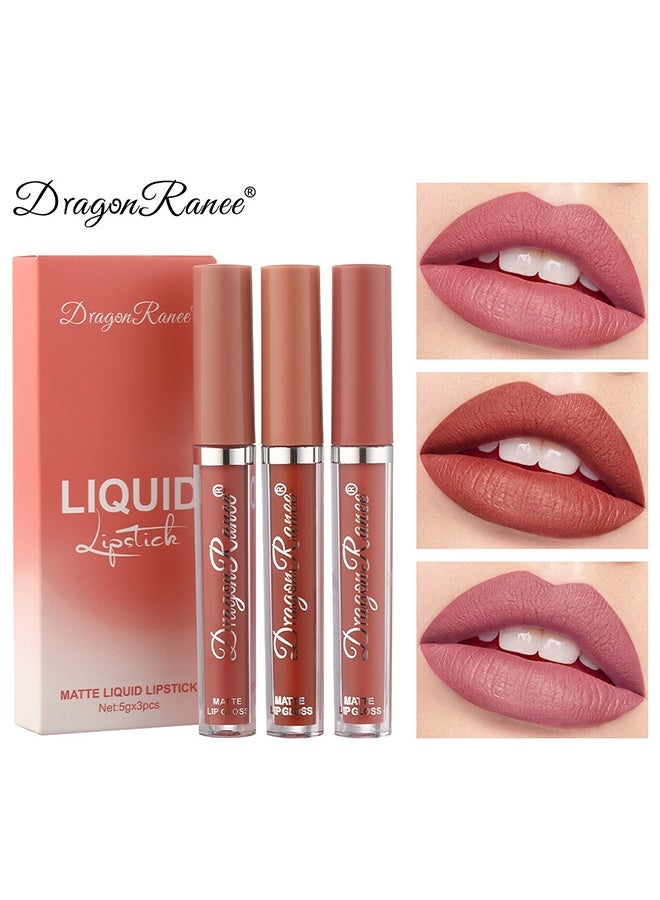 Dragon Ranee Liquid Lipstick, Matte Liquid Lipstick Set 3Pcs, Soft Velvet Nude Pink Matte Lip Gloss Kit, Waterproof Long Lasting Transfer-Proof Liquid Lip Makeup for Daily Dating B - Image 1