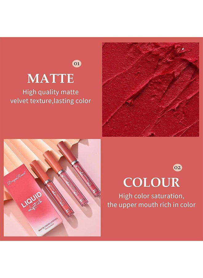 Dragon Ranee Liquid Lipstick, Matte Liquid Lipstick Set 3Pcs, Soft Velvet Nude Pink Matte Lip Gloss Kit, Waterproof Long Lasting Transfer-Proof Liquid Lip Makeup for Daily Dating B - Image 5