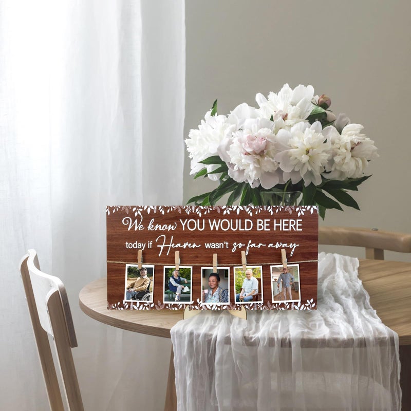 ElasignShopo Wedding Rustic In Loving Memory Wooden Sign With 5 Clips Memorial Wood Sign Wedding Decor for Reception Ceremony Table Picture Hanging Board to Honor Souls Eucalyptus Heaven Decorations, 16 x 8â€™â€™ - Image 4