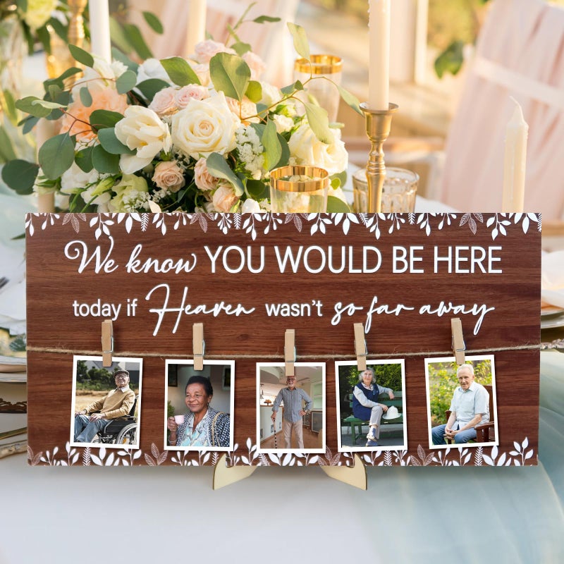 ElasignShopo Wedding Rustic In Loving Memory Wooden Sign With 5 Clips Memorial Wood Sign Wedding Decor for Reception Ceremony Table Picture Hanging Board to Honor Souls Eucalyptus Heaven Decorations, 16 x 8â€™â€™ - Image 1