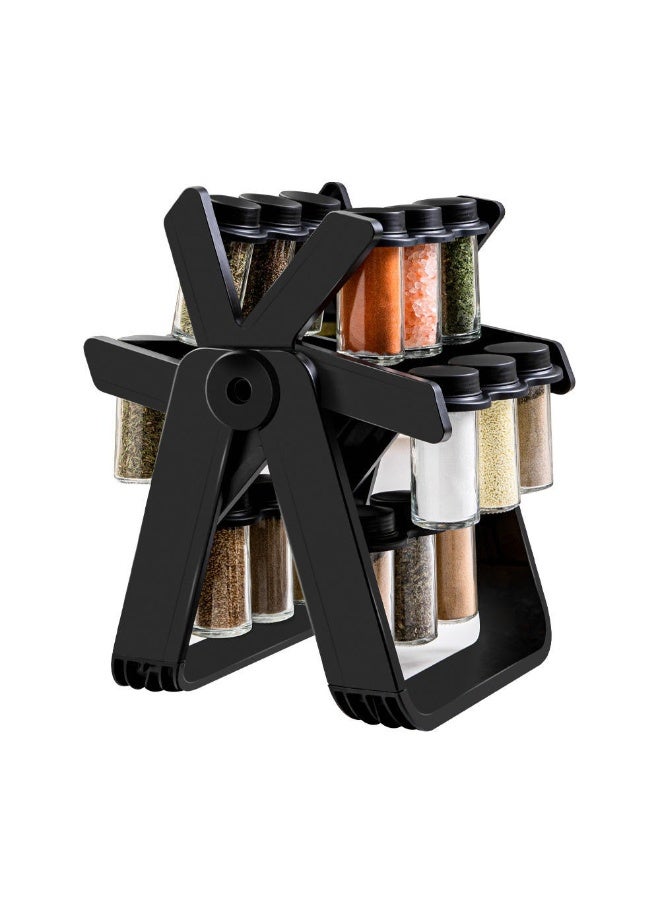 JAYATO 18 PCS 100ml rotatable Glass Food Storage Spice Jar Container Set, kitchen-specific glass seasoning bottle rack set, seasoning classification storage, sealed and moisture-proof -Kitchen Cabinet - Image 1