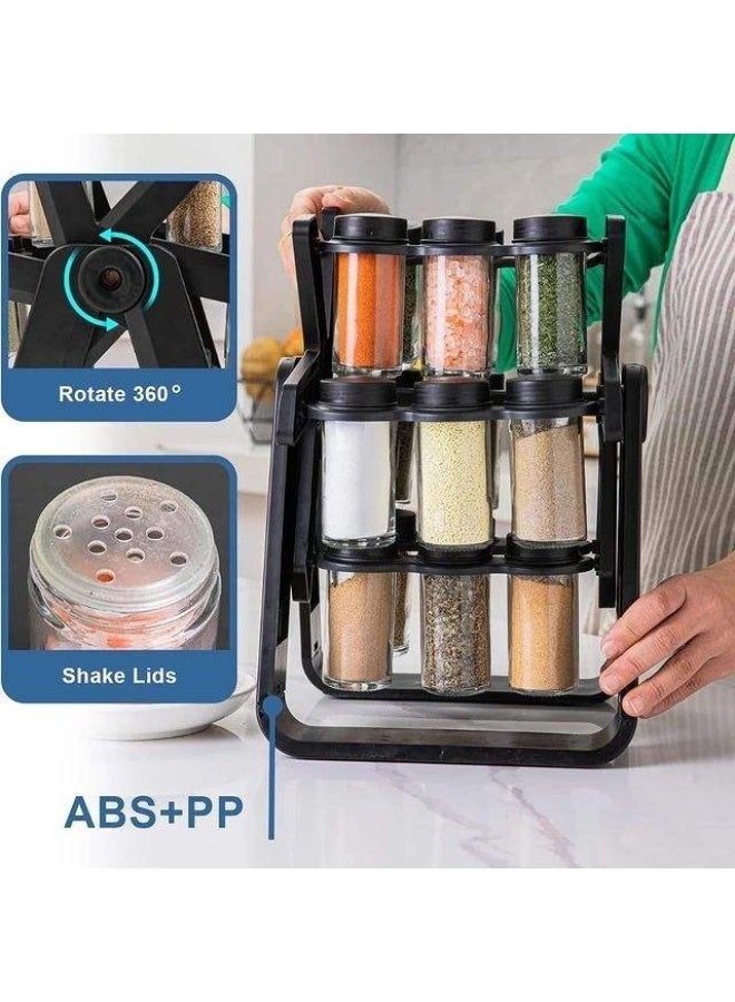 JAYATO 18 PCS 100ml rotatable Glass Food Storage Spice Jar Container Set, kitchen-specific glass seasoning bottle rack set, seasoning classification storage, sealed and moisture-proof -Kitchen Cabinet - Image 3
