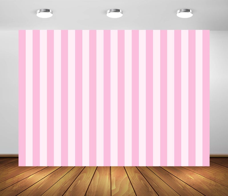 BELECO 7x5ft Fabric Stripe Backdrop Pink & White Stripes Background for Baby Kids Girls Birthday Photoshoot & Party Decorations Banner Photo Booth Studio Props - Image 1