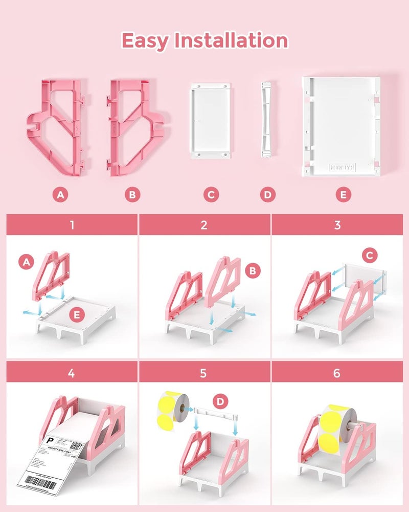 MUNBYN Label Holder for Rolls and Fan-Fold Labels, Thermal Sticker Roll Holder for Desktop Thermal Printer Shipping Supplies Industrial Paper, Pink - Image 3