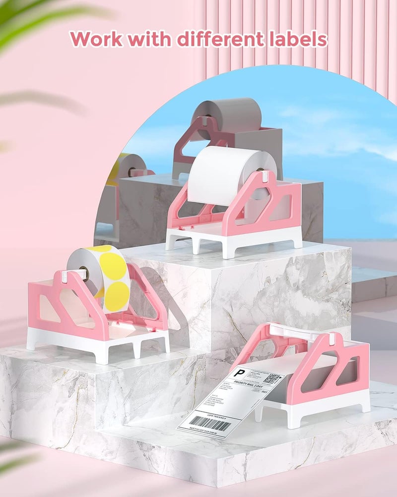 MUNBYN Label Holder for Rolls and Fan-Fold Labels, Thermal Sticker Roll Holder for Desktop Thermal Printer Shipping Supplies Industrial Paper, Pink - Image 2